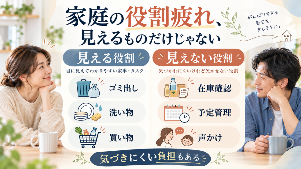 【家庭内の見える役割・見えない役割を比較する図】