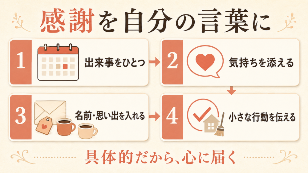 自分の言葉に変える感謝メッセージの作り方を説明する画像
