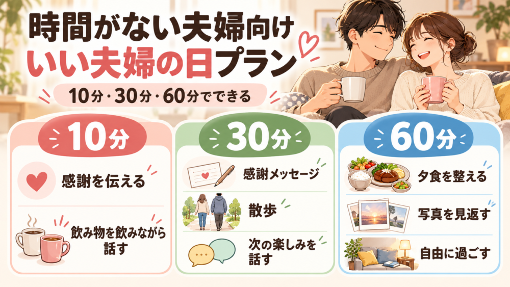 【時間別のいい夫婦の日プラン（10分・30分・60分）】