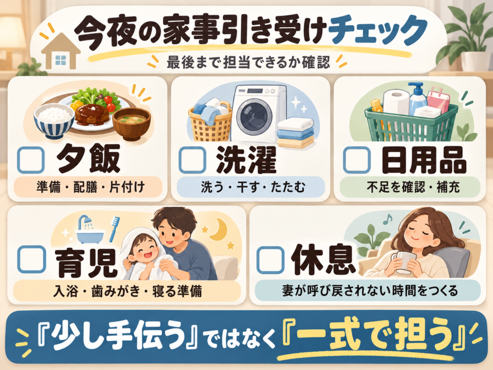 【夫が一式で担う家事・育児のチェックリスト図解】
