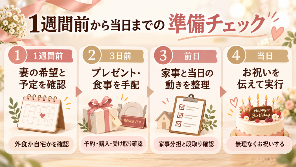 【妻の誕生日・1週間前から当日までの準備チェック図】