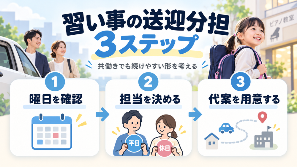 【習い事の送迎分担を決める3ステップ図】