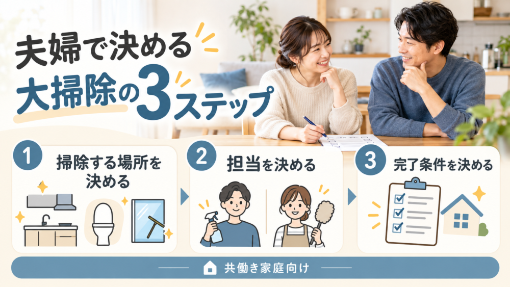 【夫婦で掃除の担当・日程・完了条件を決める3ステップ図】