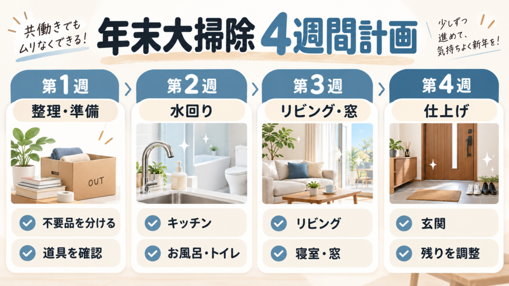 【共働き夫婦の年末大掃除4週間カレンダー】