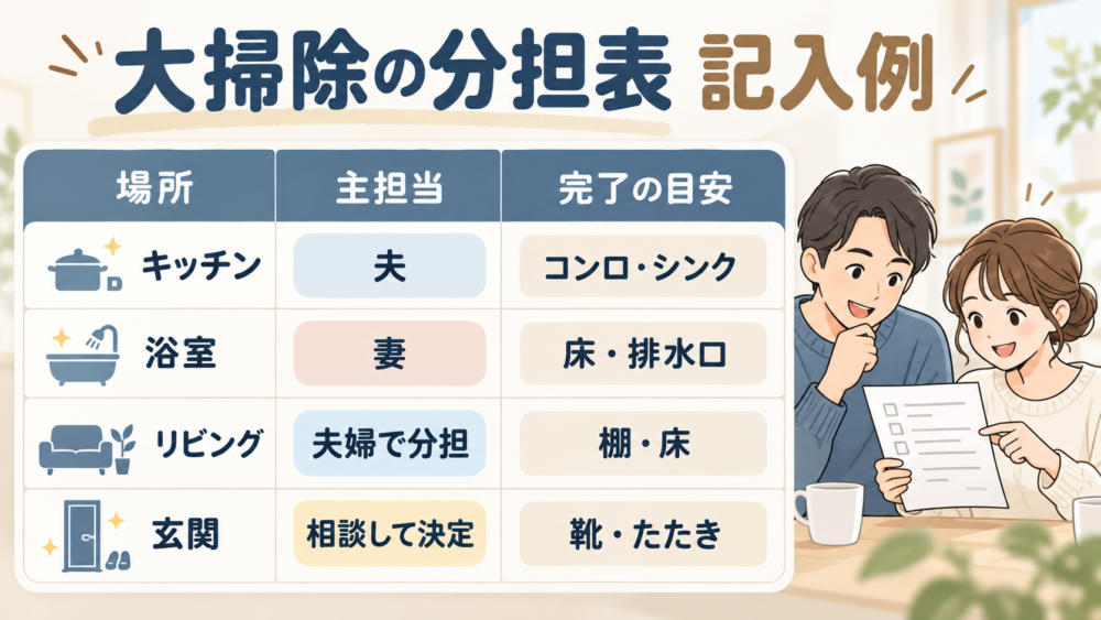 【夫婦の大掃除分担表・記入例】
