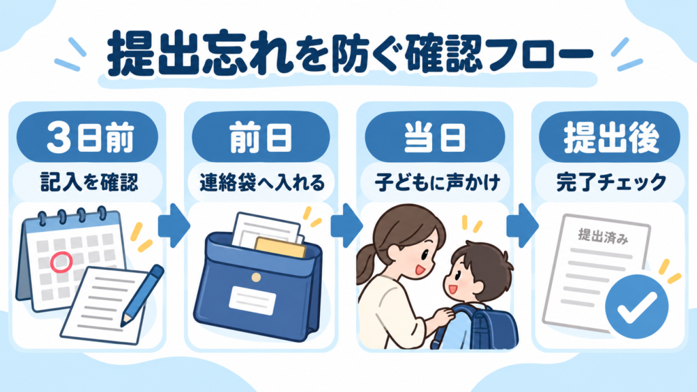 【提出期限の3日前・前日・当日の確認フロー図解】
